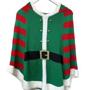 New Elf Ugly Christmas Sweater XS/S Poncho Cape Hood Elf Ears Party Holiday Top